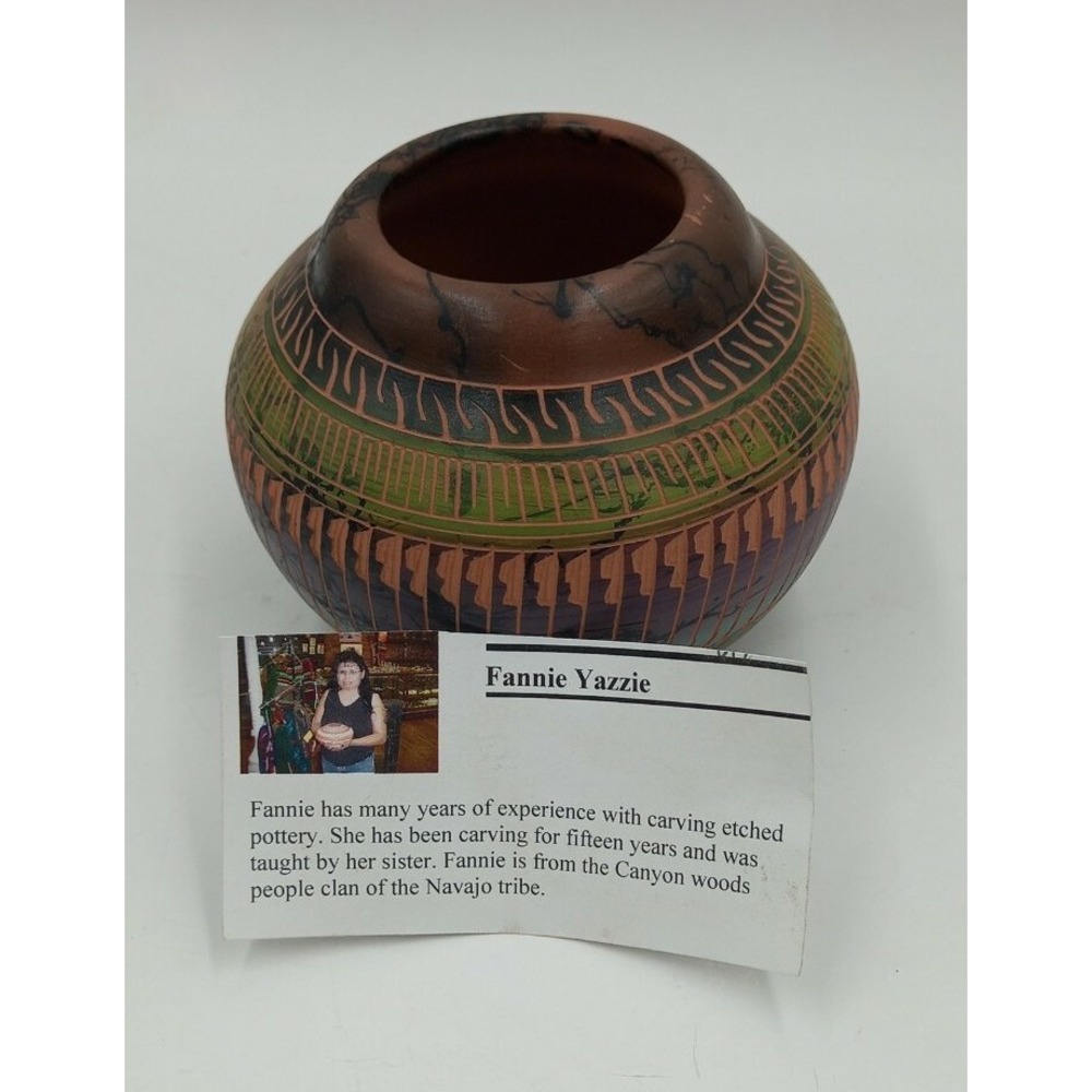 NAVAJO Carved Redware Pot BY Frannie Yazzie